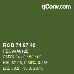 Color code: RGB 74 97 46 | qconv.com