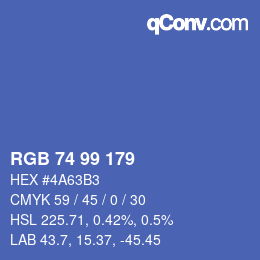 Color code: RGB 74 99 179 | qconv.com