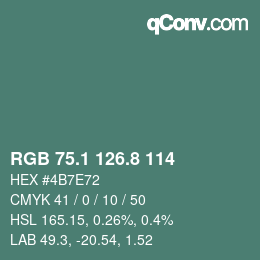 カラーコード: RGB 75.1 126.8 114 | qconv.com