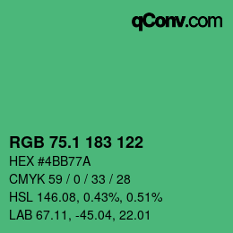カラーコード: RGB 75.1 183 122 | qconv.com