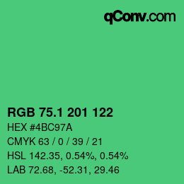 カラーコード: RGB 75.1 201 122 | qconv.com