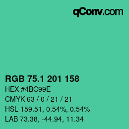 カラーコード: RGB 75.1 201 158 | qconv.com