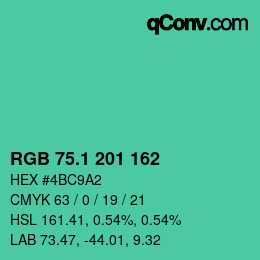 カラーコード: RGB 75.1 201 162 | qconv.com