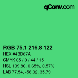 カラーコード: RGB 75.1 216.8 122 | qconv.com