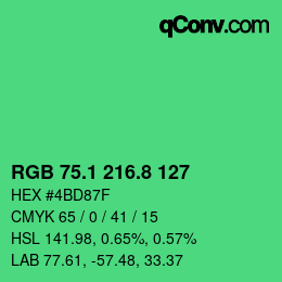 カラーコード: RGB 75.1 216.8 127 | qconv.com