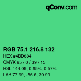 カラーコード: RGB 75.1 216.8 132 | qconv.com