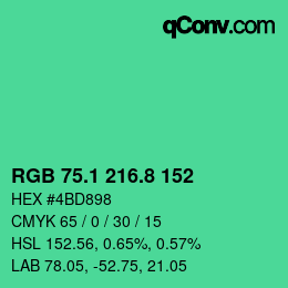 カラーコード: RGB 75.1 216.8 152 | qconv.com