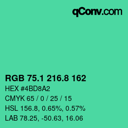 カラーコード: RGB 75.1 216.8 162 | qconv.com