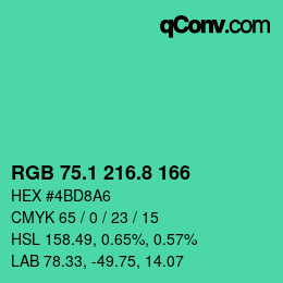 カラーコード: RGB 75.1 216.8 166 | qconv.com
