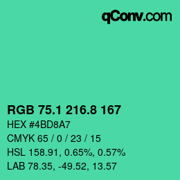 カラーコード: RGB 75.1 216.8 167 | qconv.com
