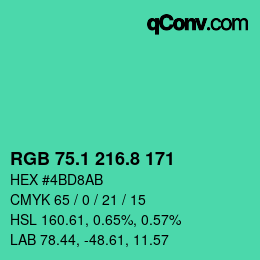 カラーコード: RGB 75.1 216.8 171 | qconv.com