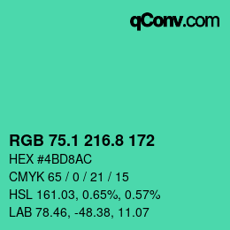 カラーコード: RGB 75.1 216.8 172 | qconv.com