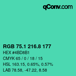 カラーコード: RGB 75.1 216.8 177 | qconv.com