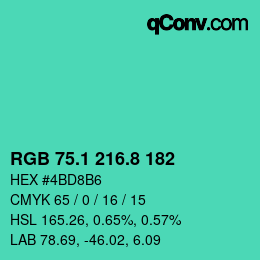 カラーコード: RGB 75.1 216.8 182 | qconv.com