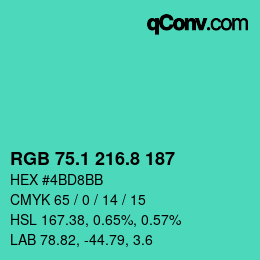 カラーコード: RGB 75.1 216.8 187 | qconv.com