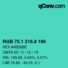 カラーコード: RGB 75.1 216.8 190 | qconv.com