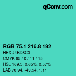 カラーコード: RGB 75.1 216.8 192 | qconv.com
