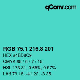 カラーコード: RGB 75.1 216.8 201 | qconv.com