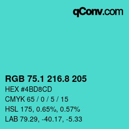カラーコード: RGB 75.1 216.8 205 | qconv.com