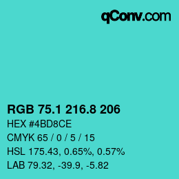 カラーコード: RGB 75.1 216.8 206 | qconv.com