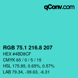 カラーコード: RGB 75.1 216.8 207 | qconv.com