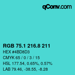 カラーコード: RGB 75.1 216.8 211 | qconv.com