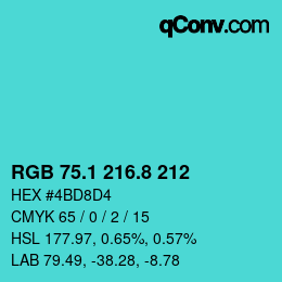 カラーコード: RGB 75.1 216.8 212 | qconv.com