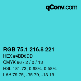 カラーコード: RGB 75.1 216.8 221 | qconv.com