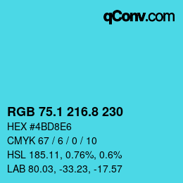 カラーコード: RGB 75.1 216.8 230 | qconv.com