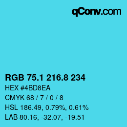 カラーコード: RGB 75.1 216.8 234 | qconv.com