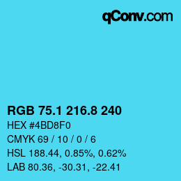 カラーコード: RGB 75.1 216.8 240 | qconv.com