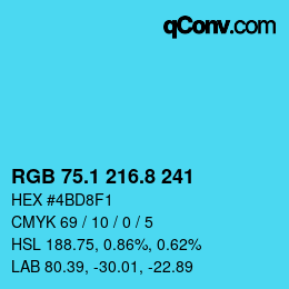 カラーコード: RGB 75.1 216.8 241 | qconv.com