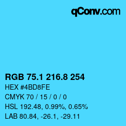 カラーコード: RGB 75.1 216.8 254 | qconv.com
