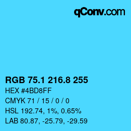 Color code: RGB 75.1 216.8 255 | qconv.com