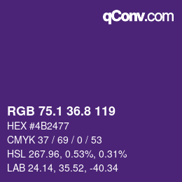 カラーコード: RGB 75.1 36.8 119 | qconv.com