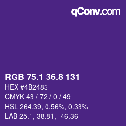 カラーコード: RGB 75.1 36.8 131 | qconv.com