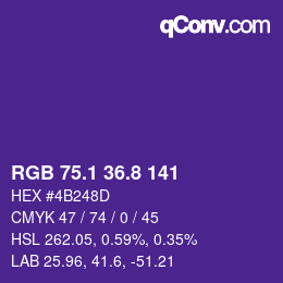 カラーコード: RGB 75.1 36.8 141 | qconv.com