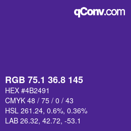 カラーコード: RGB 75.1 36.8 145 | qconv.com
