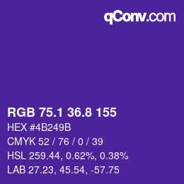 カラーコード: RGB 75.1 36.8 155 | qconv.com