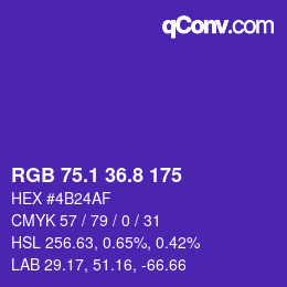 カラーコード: RGB 75.1 36.8 175 | qconv.com