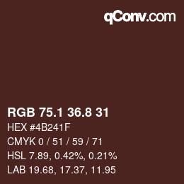 Color code: RGB 75.1 36.8 31 | qconv.com