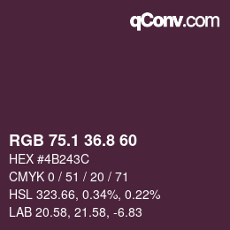 Color code: RGB 75.1 36.8 60 | qconv.com