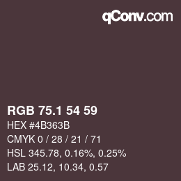 カラーコード: RGB 75.1 54 59 | qconv.com