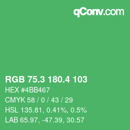 カラーコード: RGB 75.3 180.4 103 | qconv.com