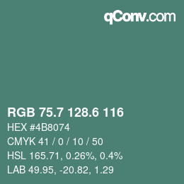 カラーコード: RGB 75.7 128.6 116 | qconv.com
