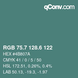 カラーコード: RGB 75.7 128.6 122 | qconv.com