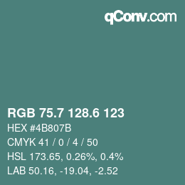 カラーコード: RGB 75.7 128.6 123 | qconv.com