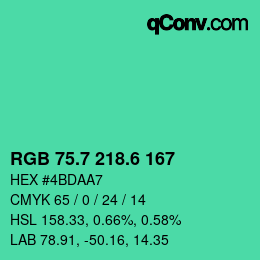 カラーコード: RGB 75.7 218.6 167 | qconv.com