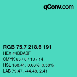 カラーコード: RGB 75.7 218.6 191 | qconv.com