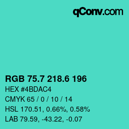 カラーコード: RGB 75.7 218.6 196 | qconv.com